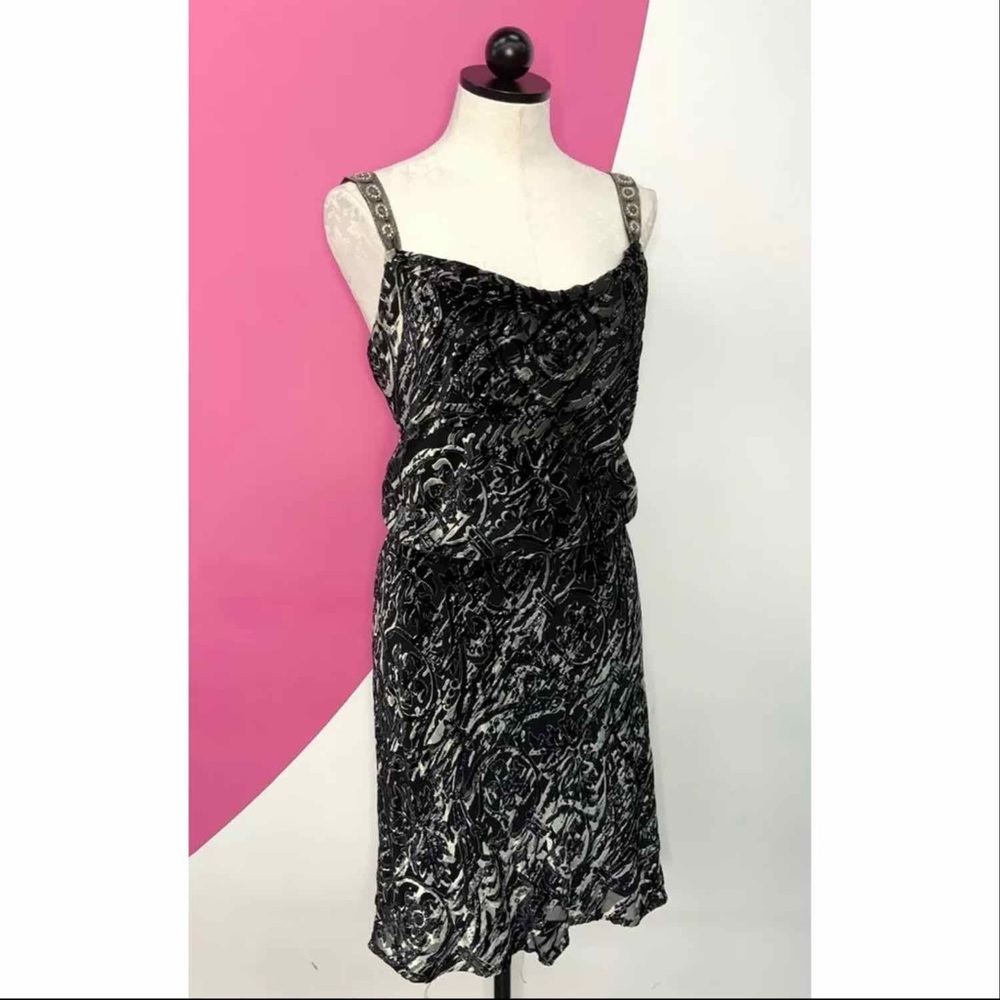 $595 NWT BADGLEY MISCHKA Crushed Embossed Velvet Embellished Dress Ladies US 10